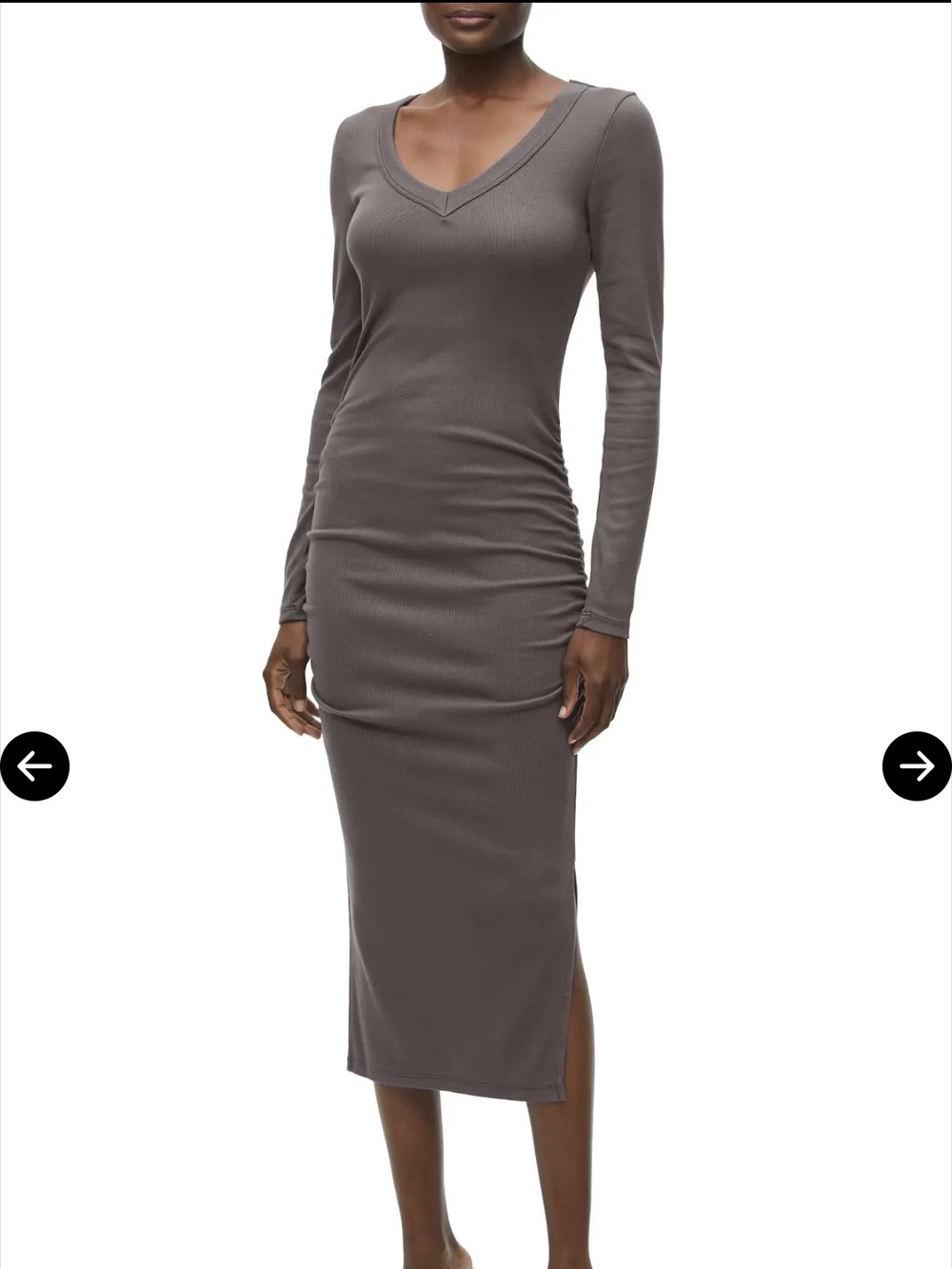 Michael Stars Long Sleeve Ribbed Midi Dress in Taupe